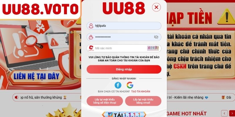 Đăng Nhập UU88 - Truy Cập Tức Thì Với Kết Nối Ổn Định 2 Điền chính xác thông tin