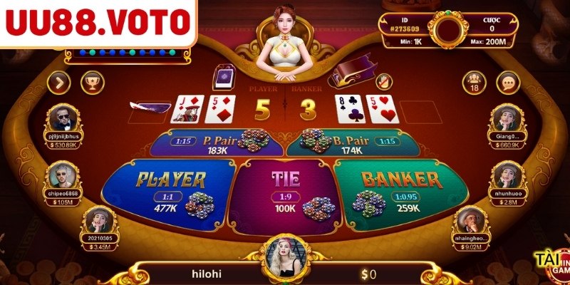 Loto Baccarat UU88 – Tựa Game Đỉnh Cao Với Luật Chơi Tinh Gọn 3 Chọn bàn hoa hồng thấp